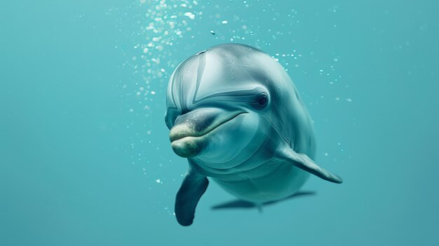 Photo un dauphin enjoué sur un fond d'aquamarine vibrant et propre