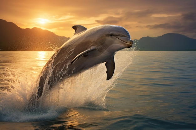 Photo un dauphin d'irrawaddy saute des eaux chaudes de la mer d'andaman