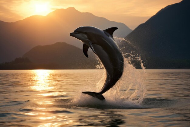 Photo un dauphin d'irrawaddy saute des eaux chaudes de la mer d'andaman