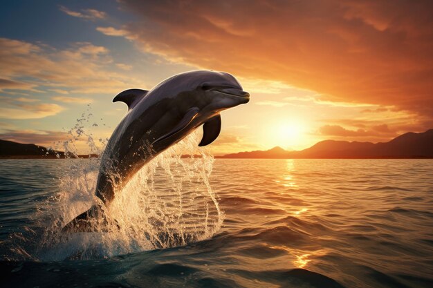 Photo un dauphin d'irrawaddy saute des eaux chaudes de la mer d'andaman