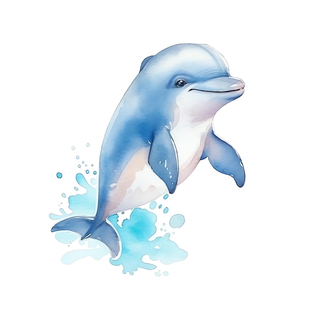 Dauphin marin illustration aquarelle animaux marins clipart