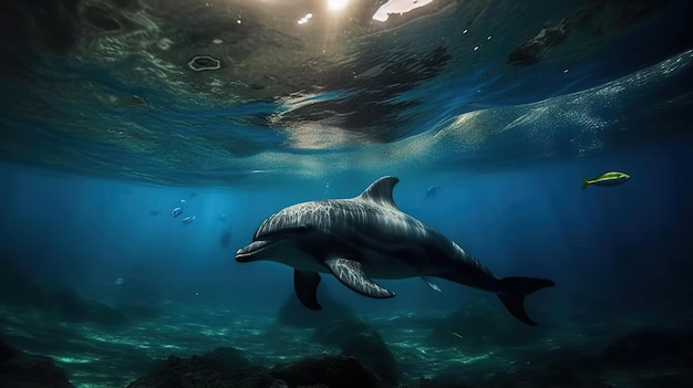 Un dauphin nage sous l'eau aux bahamas.