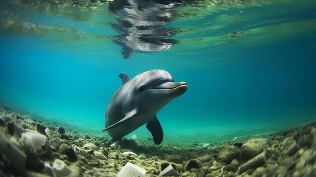 Photo un dauphin piégé dans un sac en plastique dans l'océan protection de l'environnement