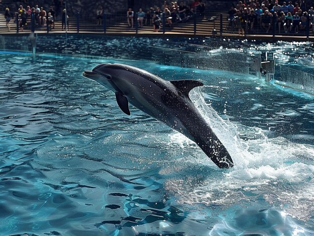 un dauphin sautant de l'eau devant une foule générative