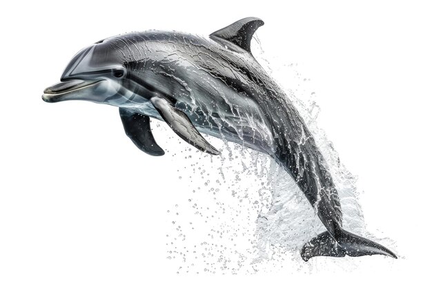 Un dauphin sautant de l'eau isolé sur un fond blanc