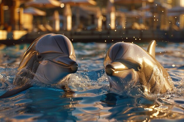 Photo les dauphins amicaux interagissent avec les humains