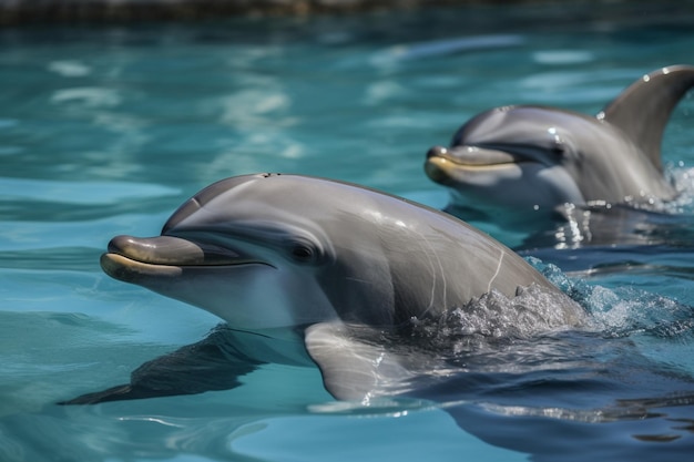 Dauphins dans la piscine du parc des mammifères marins