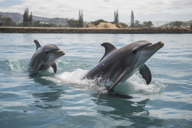 Dauphins dans la piscine du parc des mammifères marins