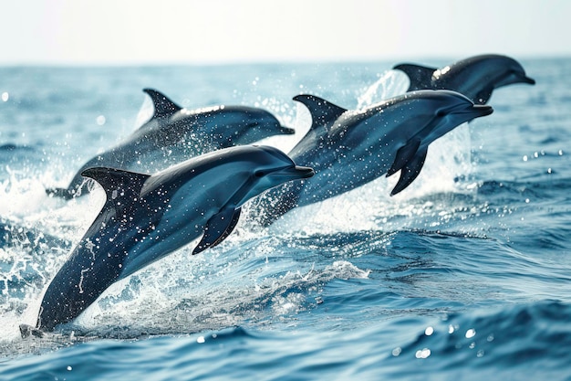 Des dauphins enjoués dans l'océan une scène joyeuse et dynamique capturant un groupe de dauphins