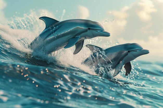 Des dauphins enjoués dans les vagues de l'océan