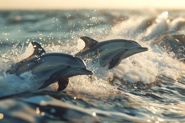 Des dauphins enjoués dans les vagues.