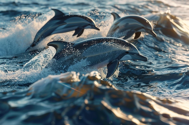 Des dauphins enjoués dansent dans les vagues de l'océan
