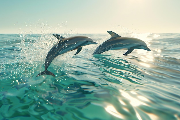 Des dauphins enjoués sautent dans des eaux cristallines.