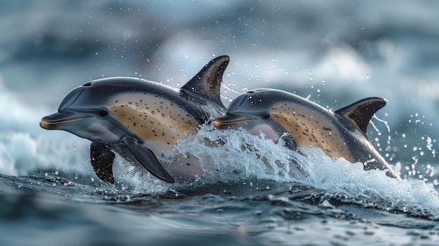 des dauphins ludiques sautant sur les vagues hawaïennes des paysages océaniques dynamiques AI générative