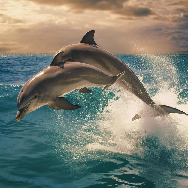 Des dauphins nageant dans un océan turquoise.