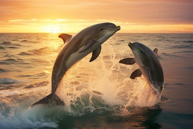 Photo dauphins sautant au coucher du soleil - photo #