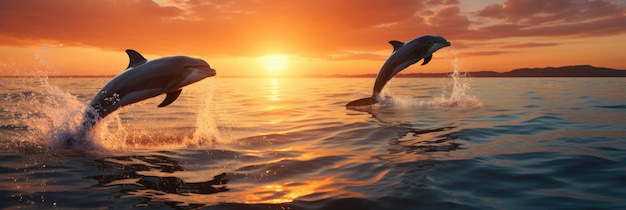 Photo dauphins sautant hors de l'affiche de l'eau avec espace de copie