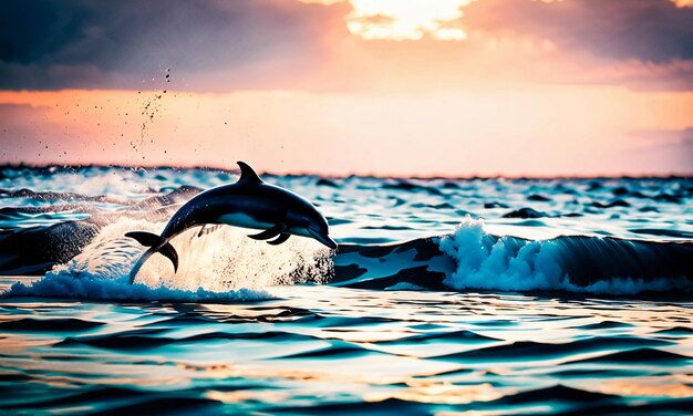 Les dauphins sautant hors de l'eau montrent une magnifique faune