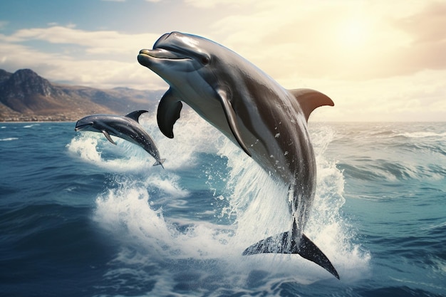 Des dauphins sautent dans l'océan.