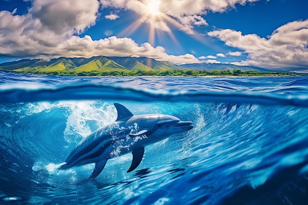 Des dauphins sauvages près de la plage tropicale