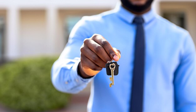 Photo débloquez vos rêves photo gratuite d'une main donnant la clé à un agent immobilier embrassez le voyage