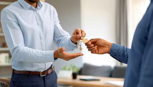 Photo débloquez vos rêves photo gratuite d'une main donnant la clé à un agent immobilier embrassez le voyage