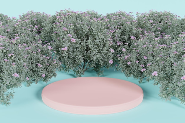 debout avec un fond de buissons avec des fleurs 3d