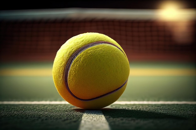 Le début d'un champion Close up balle de tennis sur le fond des tribunaux Generative Ai