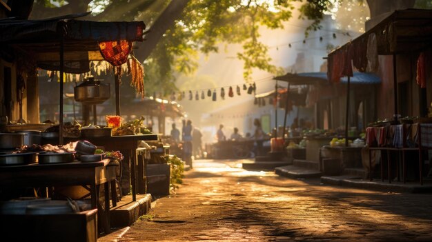 Un début de journée serein dans un marché traditionnel de nourriture de rue hispanique