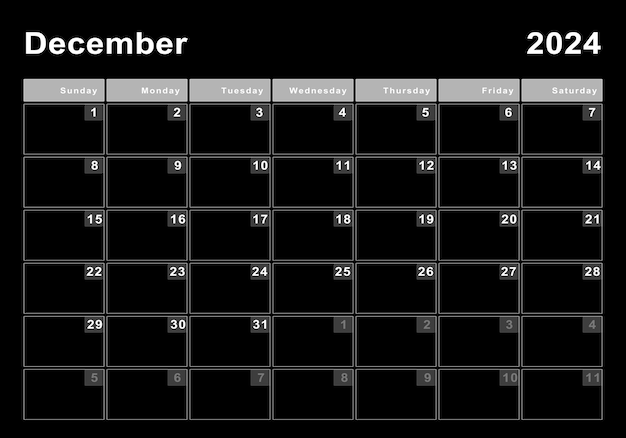 Photo décembre 2024 début de semaine calendrier dimanche design moderne