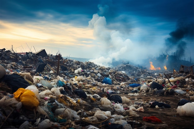 Une décharge signifie une pollution mondiale et des problèmes de déchets ménagers.