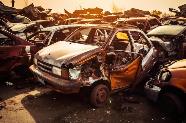 décharge de voiture avec beaucoup de photographie professionnelle de voitures d'occasion cassées