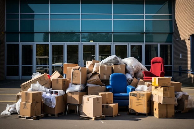 Déchets de bureau préparés pour être éliminés à l’extérieur des locaux de bureau AI