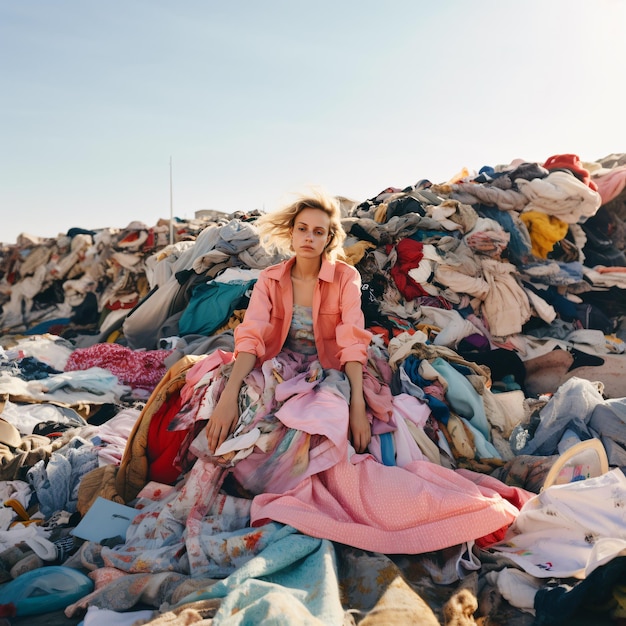 Déchets de l'industrie de la mode rapide gros tas de vêtements usagés recycler l'écologie de la culture