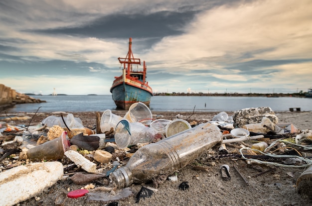 Déchets en plastique sur la plage