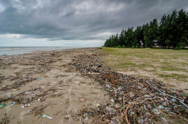 Des déchets plastiques qui remplissent la plage