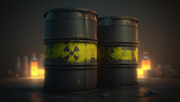 Déchets radioactifs en barils Dépôt de déchets nucléaires AI générative