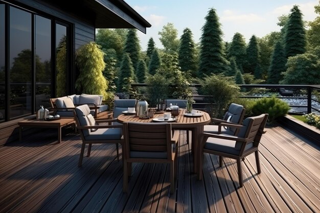 Deck en bois avec table et chaises