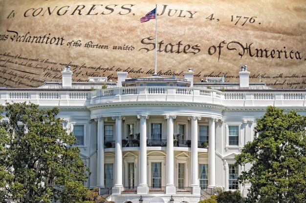 Photo déclaration d'indépendance le 4 juillet 1776 sur la maison blanche bâtiment de washington