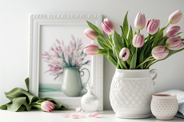 Déco maison Tulipes roses dans un vase