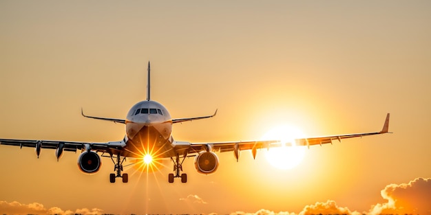 Décollage de l'heure d'or, avion impressionnant au lever du soleil