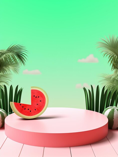 Photo décor 3d podium de vente d'été avec melon d'eau