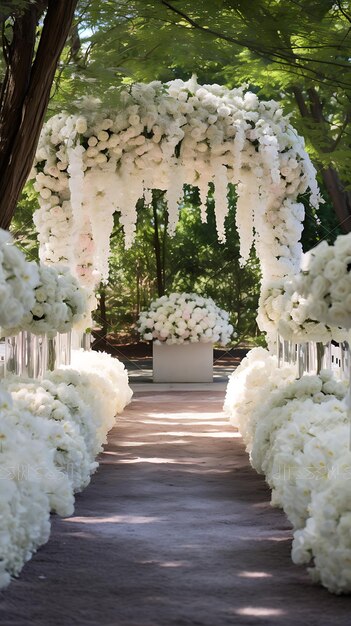 Décor d'allée de mariage en plein air