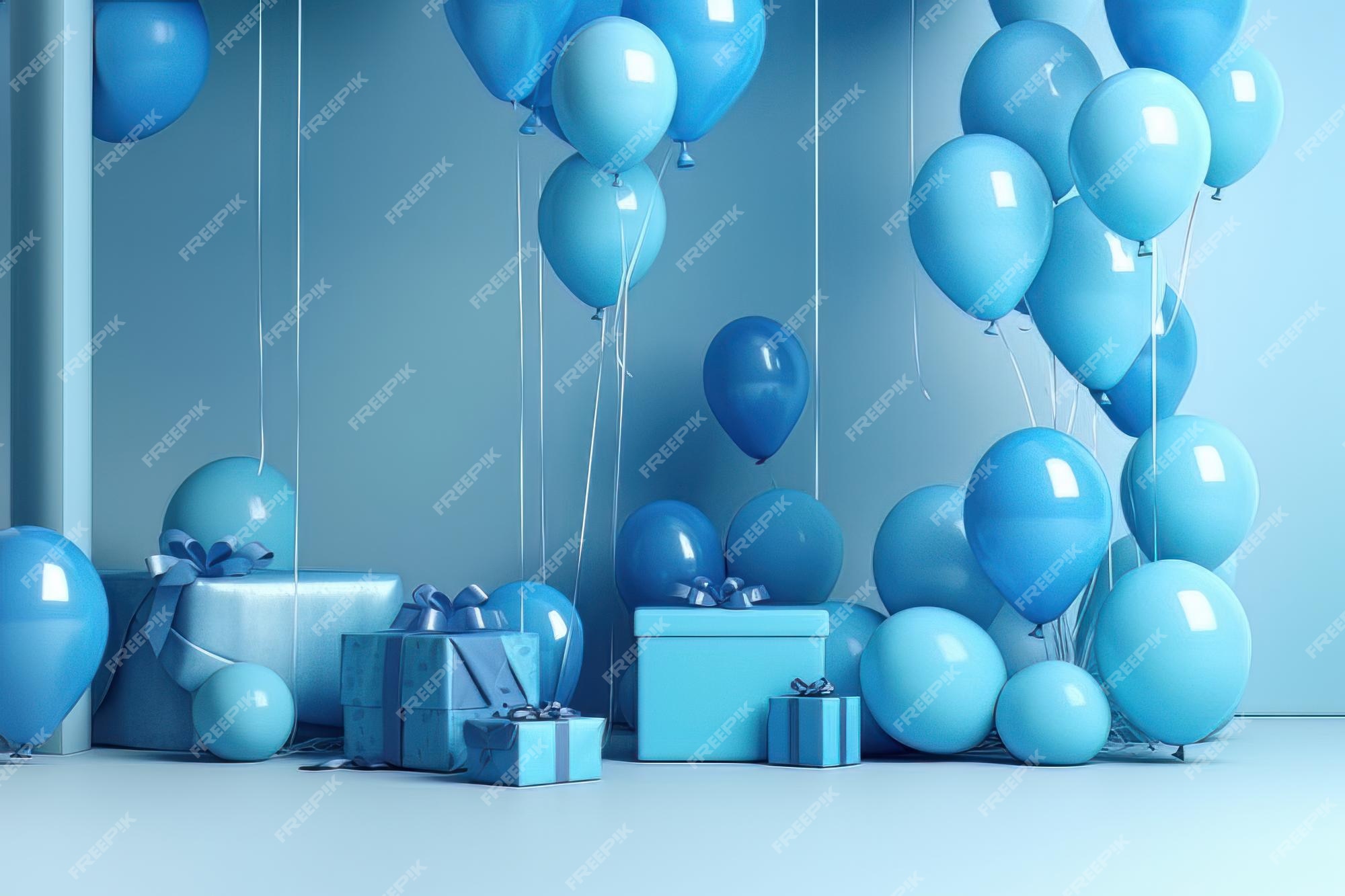 Décor D'anniversaire Bleu Avec Des Ballons Et Des Cadeaux Idéaux Pour Les  Arrière-plans De Célébration Ai Générative