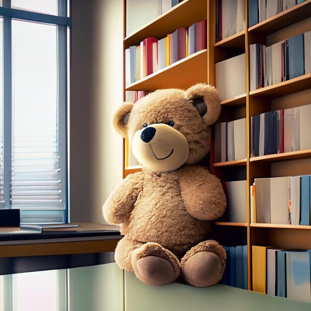 Décor de bureau fantaisiste Teddy Bear perché sur une étagère apporte un charme ludique à votre lieu de travail