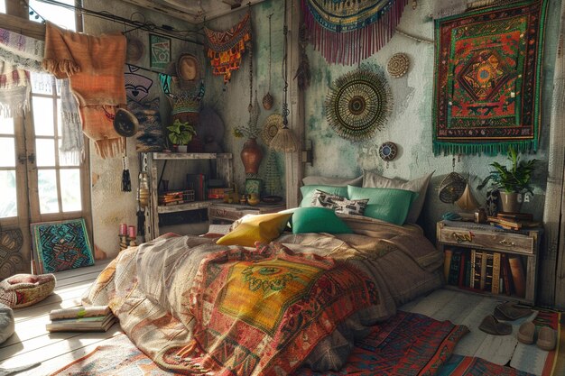 Décor de chambre à coucher d'inspiration bohémienne