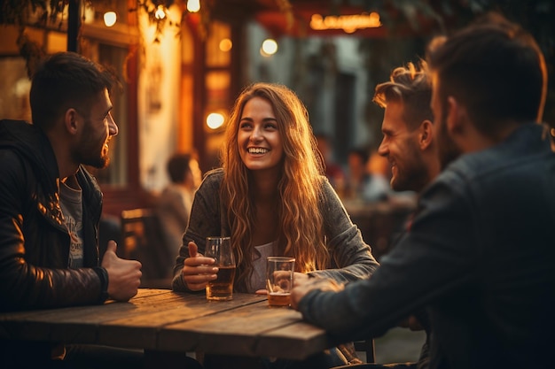 Photo le décor extérieur fournit la toile de fond pour une conversation détendue entre amis favorisant la connexion