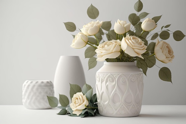 Photo décor floral fleurs blanches dans un vase sur fond blanc