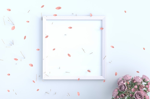 Photo décor de fond de salle blanche avec coup rose feuilles