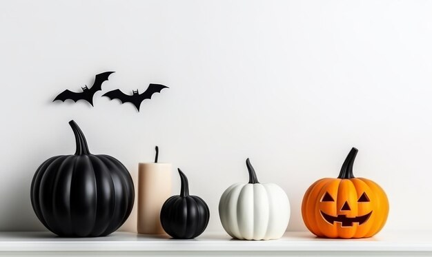 décor d'halloween avec des chauves-souris et une citrouille